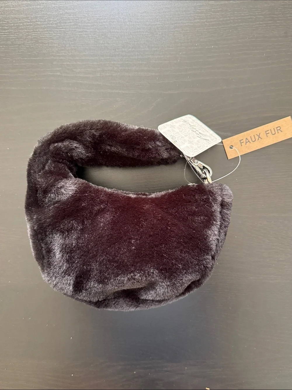 Anthropologie Melie Bianco Brigette Satchel Faux Fur Mini Black Bag Purse‎ - NEW